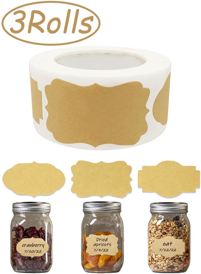 3 لفات 900 قطعة ملصقات هدايا لاصقة من ورق الكرافت ملصقات متعددة الأغراض لعلب التوابل والزيوت العطرية وصناديق تخزين مستحضرات التجميل وحاويات الطعام وعلب ماسون والحرف اليدوية والهدايا - Image 1